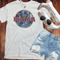 Mama Blue jean Print With Bull & Roses